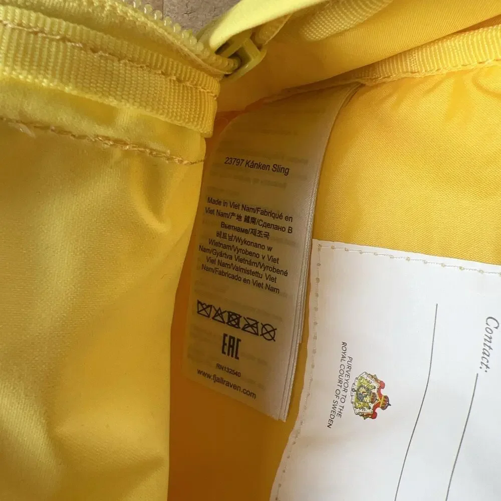 Fjallraven Crossbody Bag Unisex Mini Yellow Sling Adjustable Lined Polyester